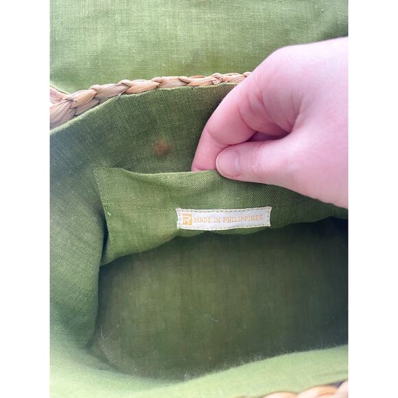 Vintage Straw Basket Top Handle Bag with Colorful Florals - Picture 9 of 16